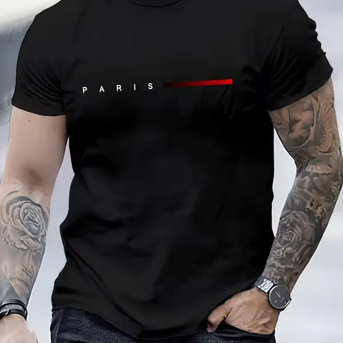 T-Shirt 100% Algodão PARIS Print | Slim Fit Round Neck Verão Casual