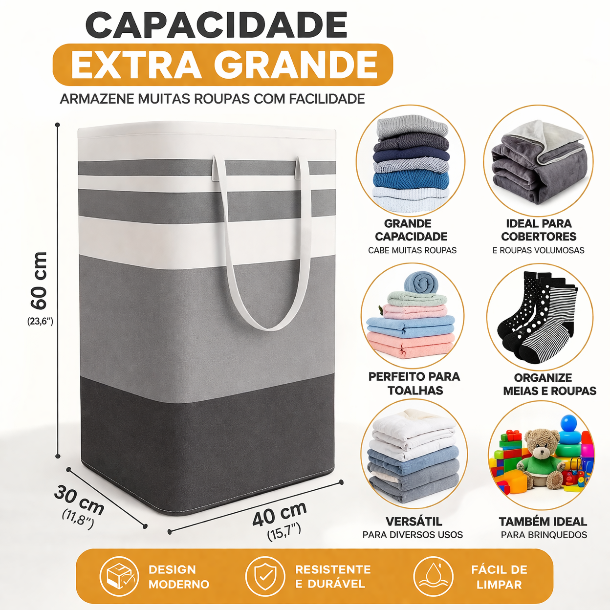 Cesto dobrável 75l para roupa suja – grande capacidade e alta resistência