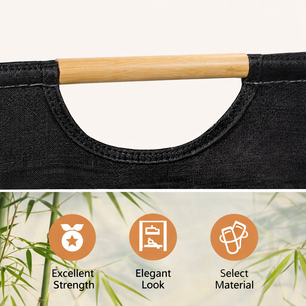 Cesto de roupa dobrável 80l com alças de bambu – organize sua casa com praticidade