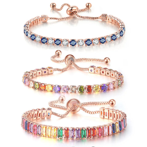 Pulseira Tênis Multicolor Ajustável | Arco-Íris Zircónia Casamento