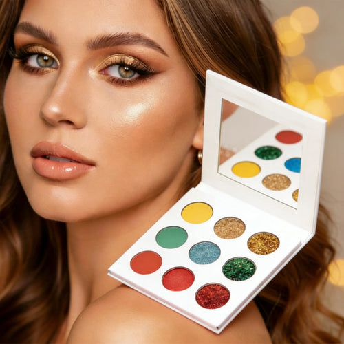 Palete Sombras Rosa 9 Cores Glitter | Alta Pigmentação Tons Escuros