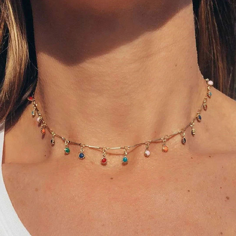 Colar com Franjas Candy Color | Estético Versátil Choker Fashion