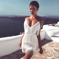 Vestido Bodycon Mini Decote V Costas Nuas | Franjas Festa e Clube