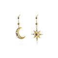 Brincos Xi Qing em Prata S925 Banhada a Ouro – Estrelas e Lua, Estilo Boémio Vintage