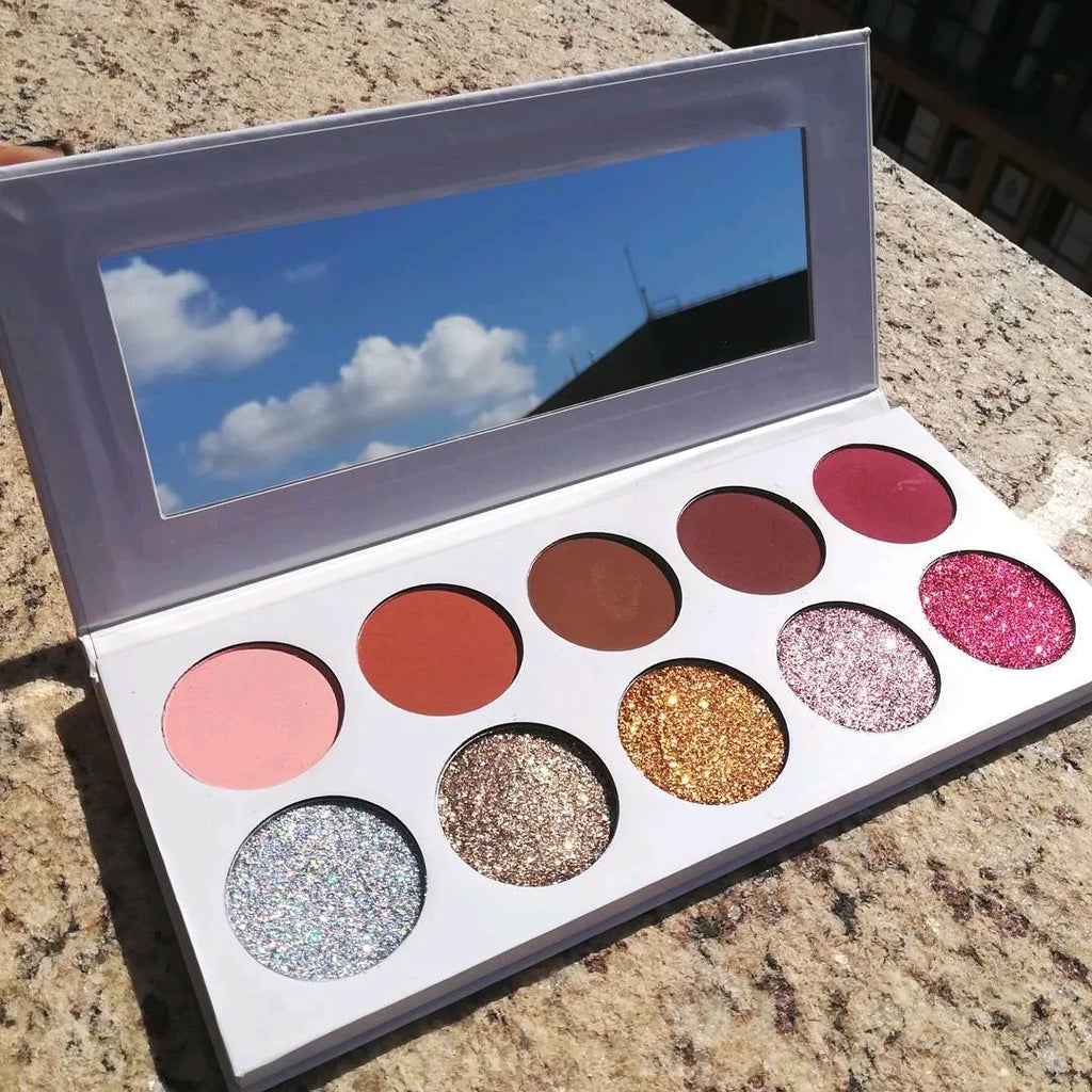 Palete 10 Sombras Branco | Alta Pigmentação Mate e Glitter À Prova de Água
