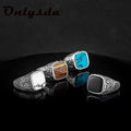 Dropshipping Vintage Luxury Crystal Larger 4colour Stone Ring Wedding Jewelry Engagement Rings For Man Women Anel Gift