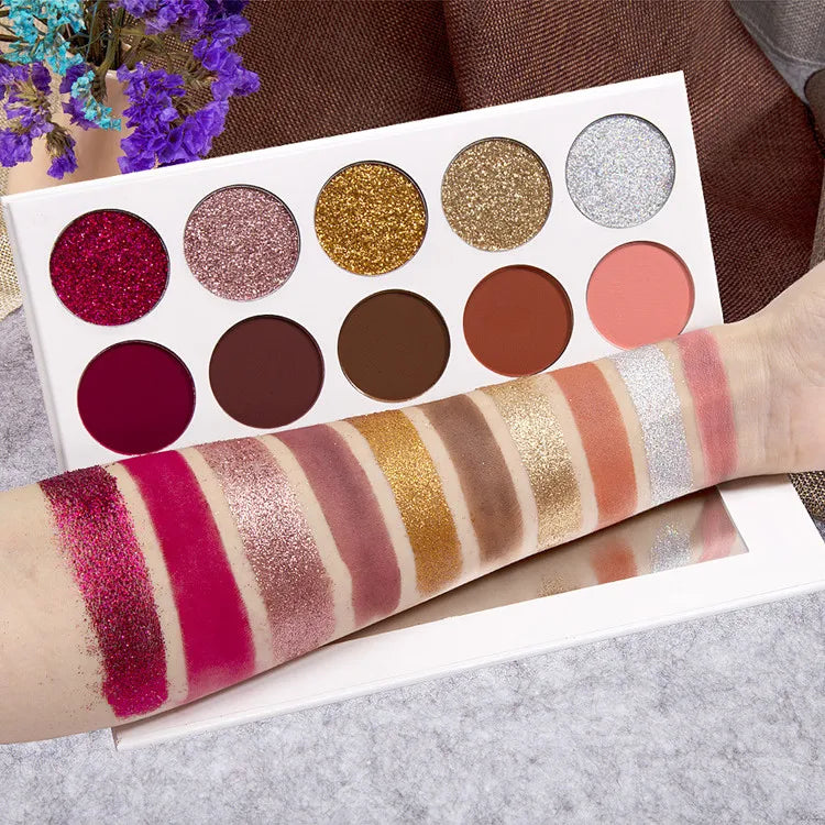 Palete 10 Sombras Branco | Alta Pigmentação Mate e Glitter À Prova de Água