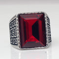 Men's Red Blue CZ Stone Gem Ring Vintage Stainless Steel Ring Men Wedding Bands Ring for Male Jewelry Anel
