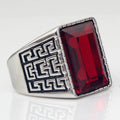 Men's Red Blue CZ Stone Gem Ring Vintage Stainless Steel Ring Men Wedding Bands Ring for Male Jewelry Anel