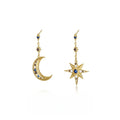 Brincos Xi Qing em Prata S925 Banhada a Ouro – Estrelas e Lua, Estilo Boémio Vintage