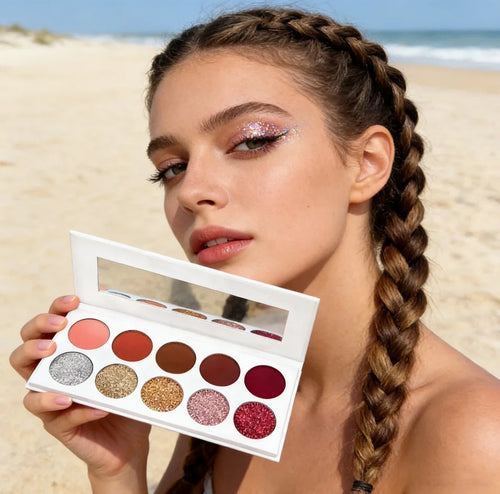 Palete 10 Sombras Branco | Alta Pigmentação Mate e Glitter À Prova de Água