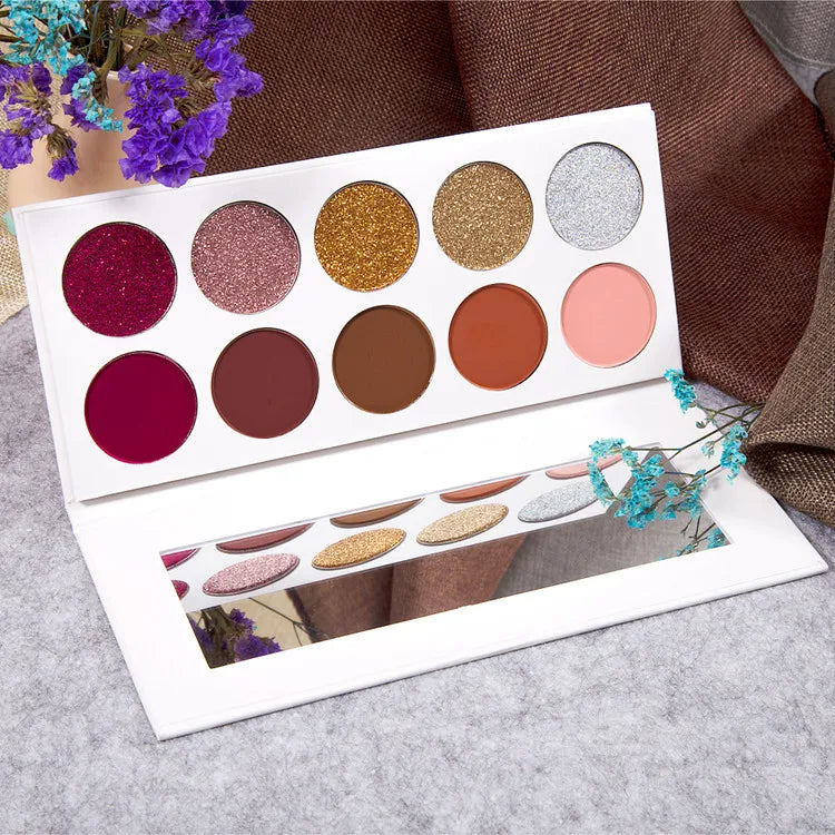 Palete 10 Sombras Branco | Alta Pigmentação Mate e Glitter À Prova de Água
