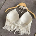 Top Croché Boho Halter com Franjas | Costas Nuas Praia Y2K