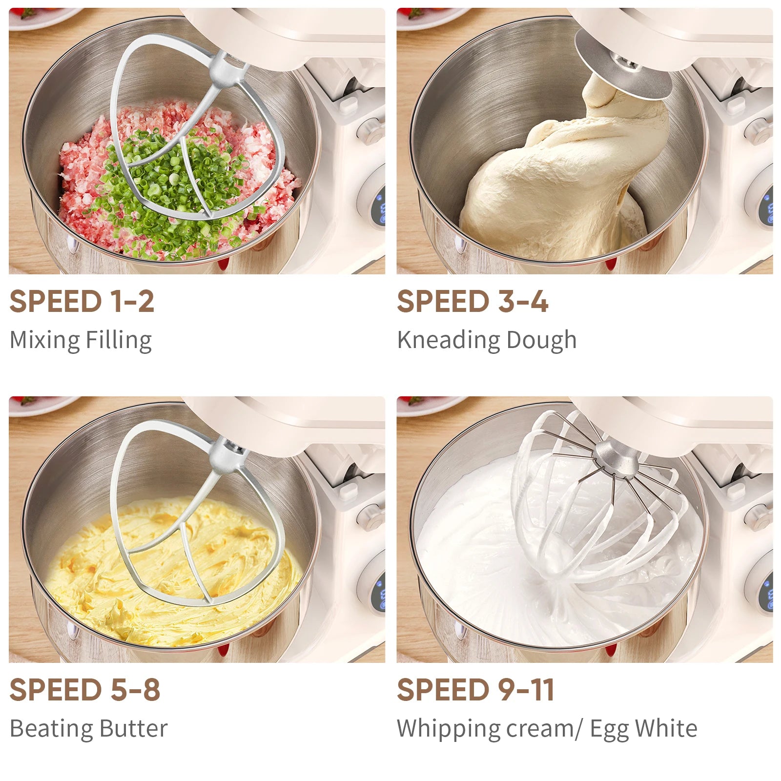 Batedeira de pedestal Biolomix, motor DC de 1200 W com 11 velocidades, tela digital OLED, batedeira elétrica com gancho para massa e batedor de arame.