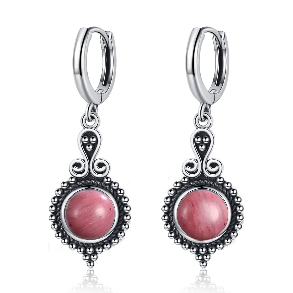 Brincos elegantes de prata com cianite natural para mulheres, joias vintage, brincos de argola para casamento e noivado, presentes