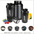 Garrafa shaker com recipiente para proteína em pó de 2 níveis, ideal para esportes, academia e fitness.