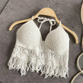 Top Croché Boho Halter com Franjas | Costas Nuas Praia Y2K
