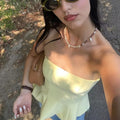 Tube Top Bustier com Folhos Y2K | Amarelo Manteiga Sem Alças 2025