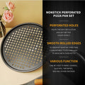 Tabuleiro Pizza Aço Carbono Antiaderente | Furos Fundo Profundo Redondo