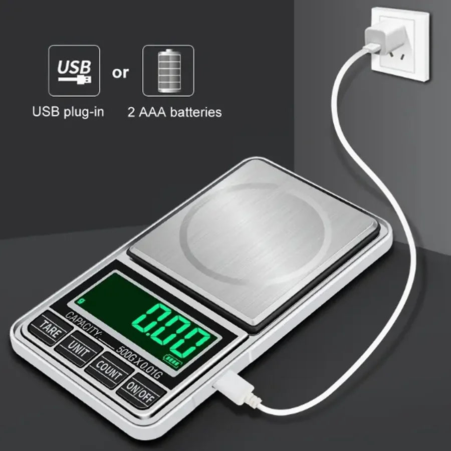 Balança Digital de Precisão Portátil – Recarregável USB, Ideal para Joias e Ouro