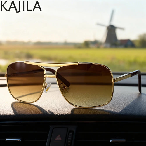 Óculos Sol Quadrados Castanhos Retro 2026 | Luxo UV400 Masculino