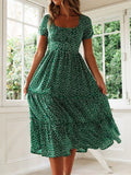 Vestido Maxi Floral Vintage Manga Puff | Gola Quadrada Praia Festa