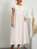 Vestido Longo Algodão Linho Vintage | Casual Elegante Manga Curta