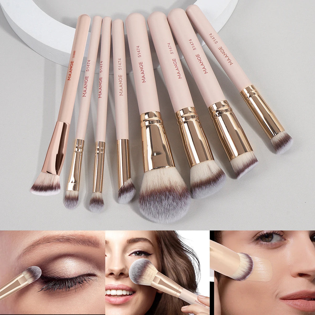Kit 8 Pincéis Maange Portátil de Viagem | Pó Blush Base Contorno