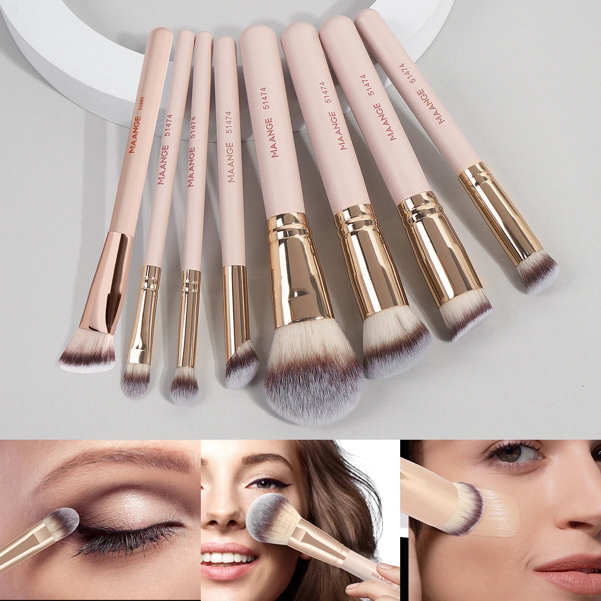 Kit 8 Pincéis Maange Portátil de Viagem | Pó Blush Base Contorno