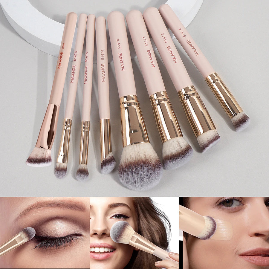 Kit 8 Pincéis Maange Portátil de Viagem | Pó Blush Base Contorno