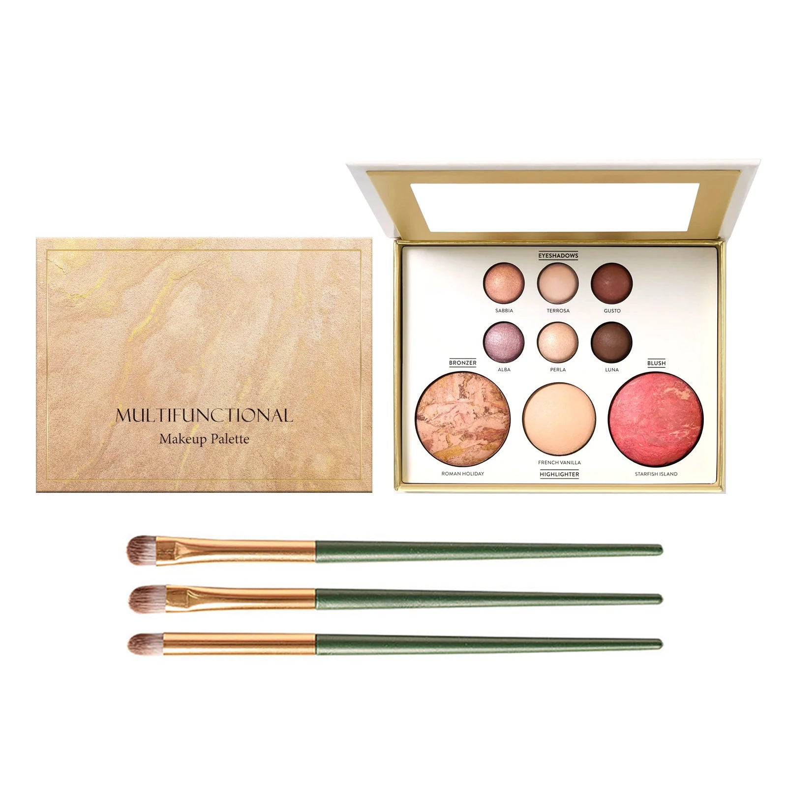 Kit Maquilhagem Pó Multicolor + 3 Pincéis | Fixador Corretor Iluminador
