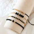 Set 4 Pulseiras Pedra Preta Boho | Artesanal Handmade Moda Feminina