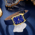 Relógio Senhora Quadrado de Luxo | Quartzo Clássico Bracelete Pele Azul