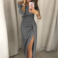Vestido Bodycon Bling Ombros de Fora | Seda Brilhante Fenda Festa