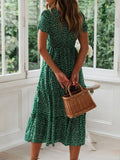 Vestido Maxi Floral Vintage Manga Puff | Gola Quadrada Praia Festa