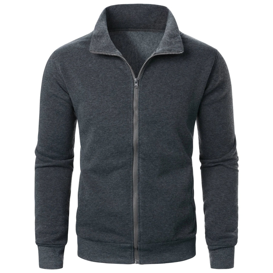 Blusão Casual Zipper Gola Alta Cor Sólida | Sport Tops Masculino