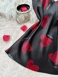Nightdress Cetim Mini Estampa Lábios | Decote V Costas Nuas Sexy