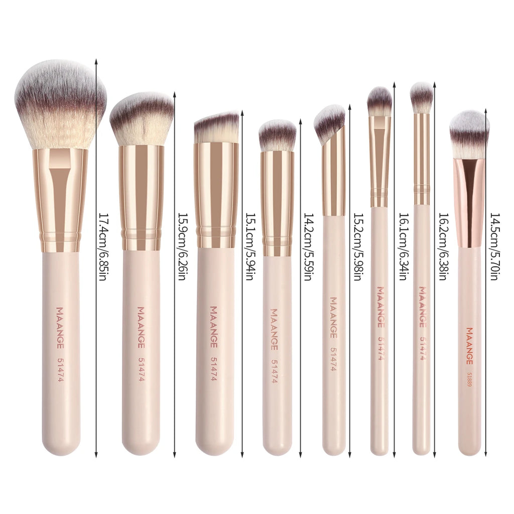 Kit 8 Pincéis Maange Portátil de Viagem | Pó Blush Base Contorno