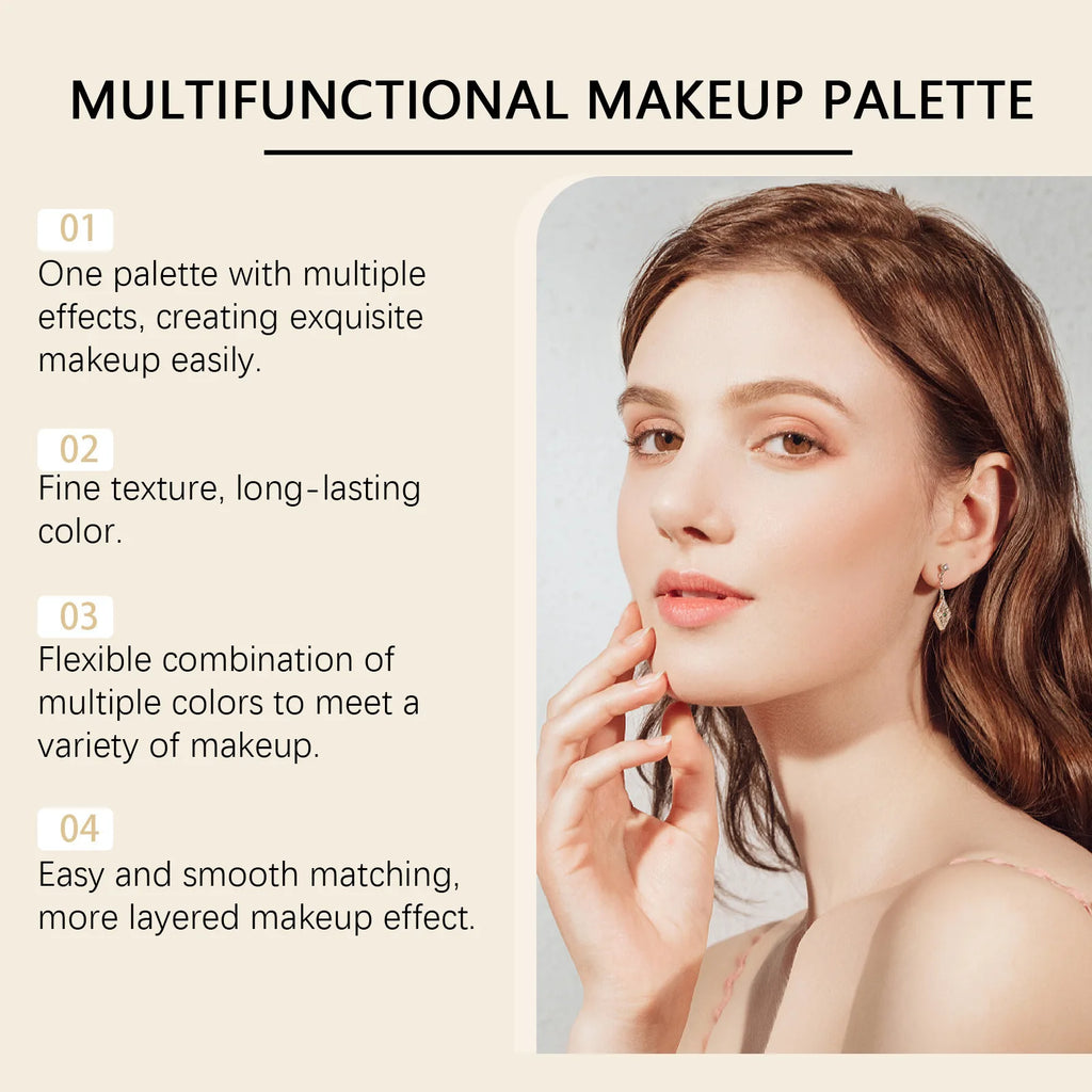 Paleta de Maquilhagem Multifuncional – Sombra, Blush, Iluminador e Corretor