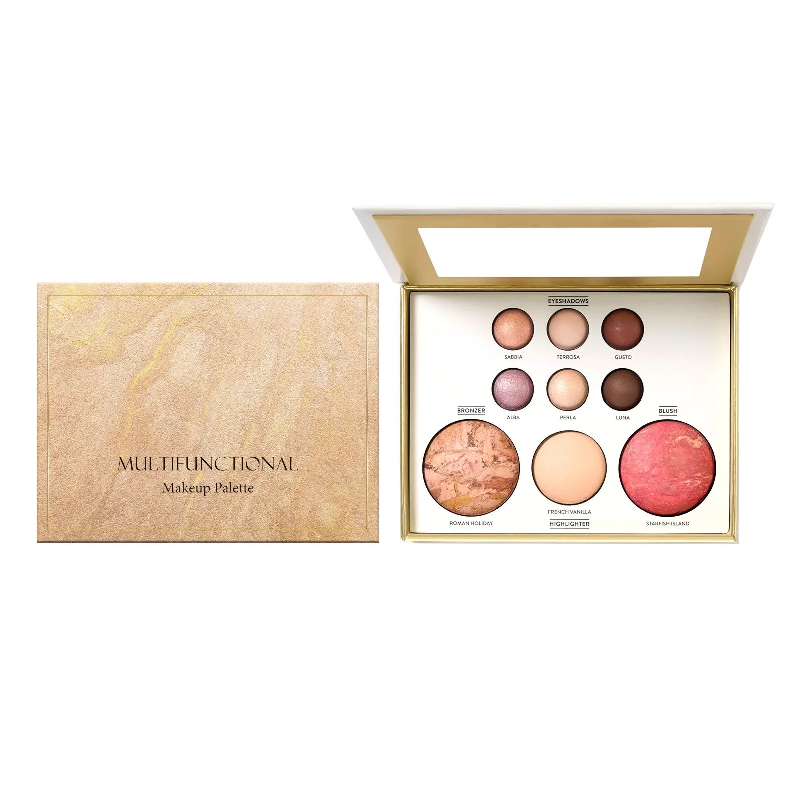 Paleta de Maquilhagem Multifuncional – Sombra, Blush, Iluminador e Corretor