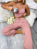 Conjunto Pijama 2 Peças com Renda | Top Alças Sexy + Calça Slim