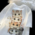 T-Shirt Feminina com Gatinho Cartoon – Corte Folgado, Casual e Versátil para o Verão