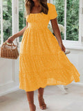 Vestido Maxi Floral Vintage Manga Puff | Gola Quadrada Praia Festa