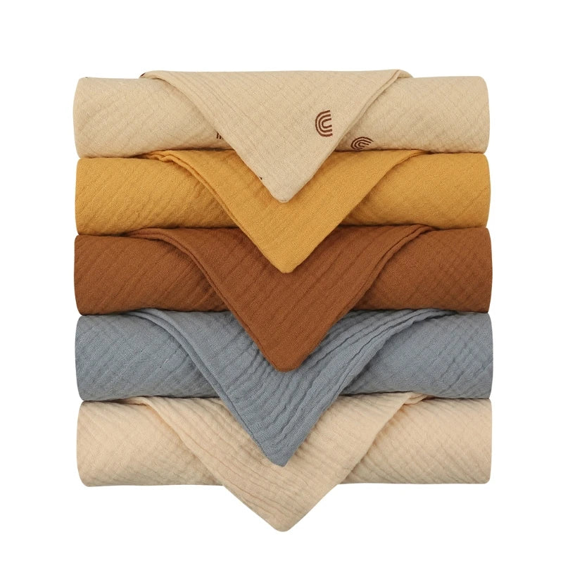 Conjunto de 5 peças de toalhas de rosto quadradas de algodão para bebé, lenços macios de gaze absorvente, toalhas de alimentação para bebé, panos de ombro e toalhas de rosto.