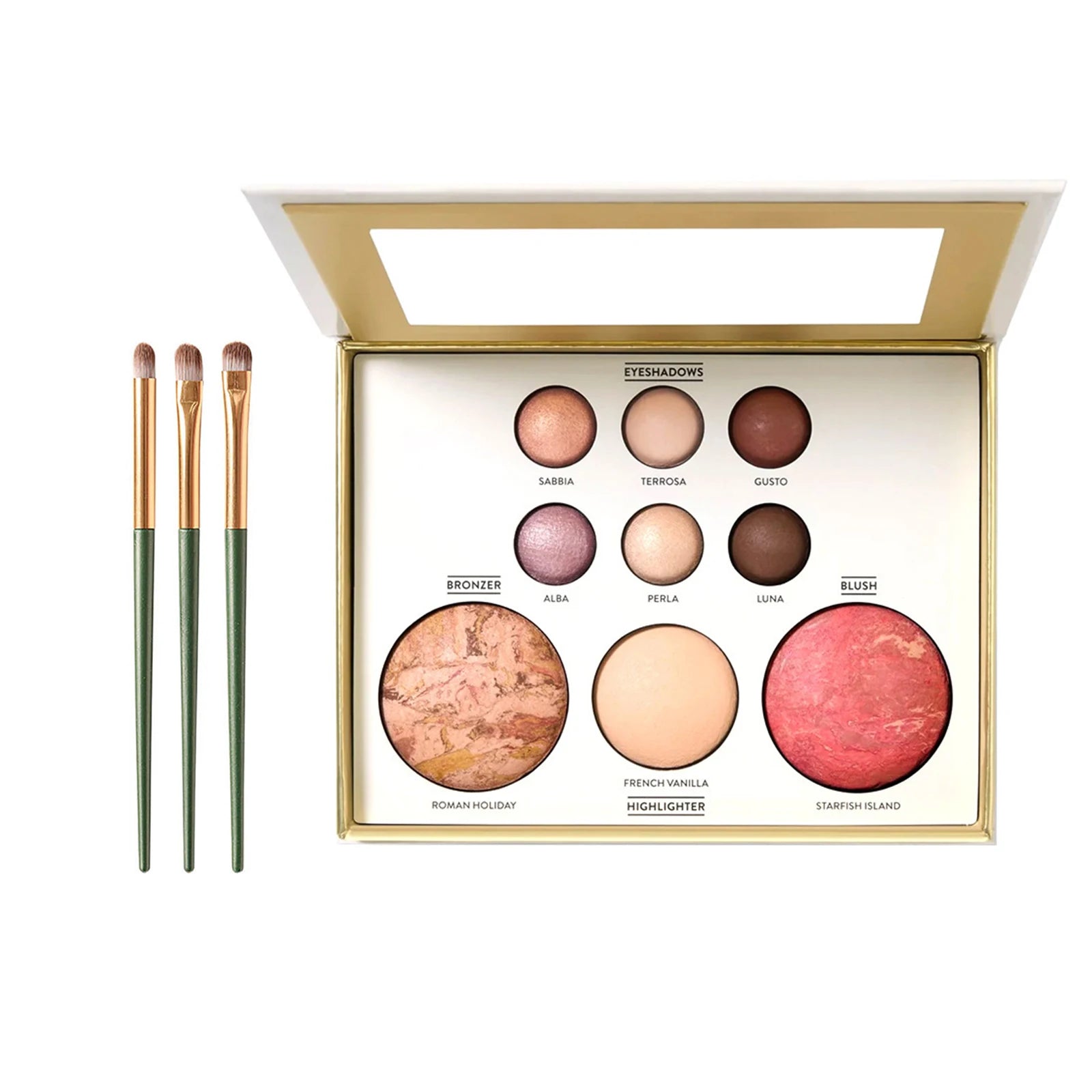 Kit Maquilhagem Pó Multicolor + 3 Pincéis | Fixador Corretor Iluminador