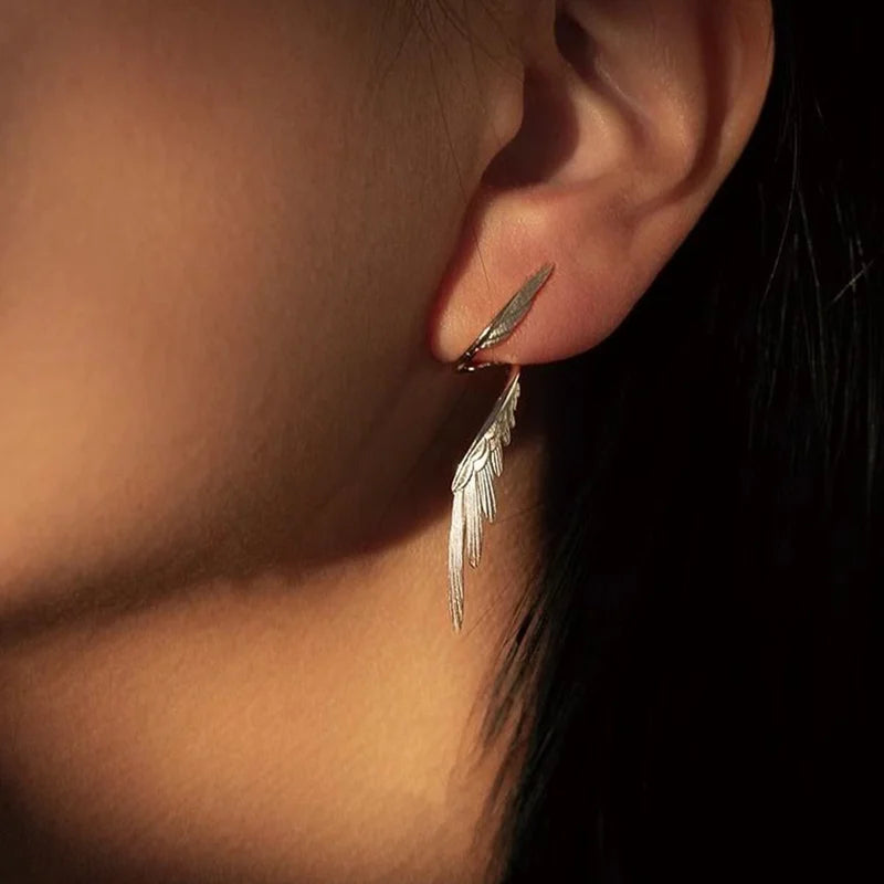 Brincos asas de anjo vintage prateados para mulher, design exclusivo, moda, personalização, charme, joia, presente, uso diário
