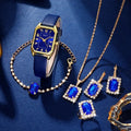 Relógio Senhora Quadrado de Luxo | Quartzo Clássico Bracelete Pele Azul