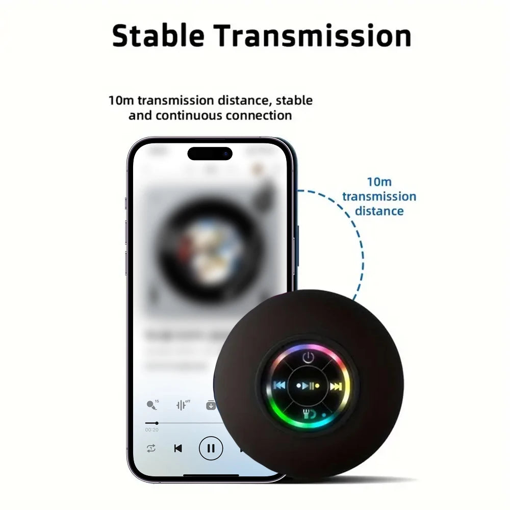 Coluna Bluetooth IPX4 com Luz LED | Ventosa Casa de Banho Exterior