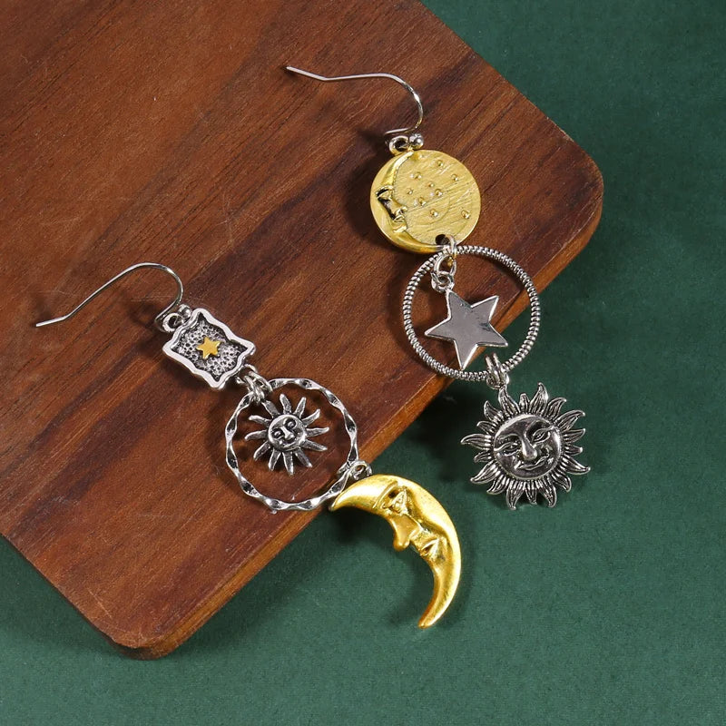 Pendente com rosto, sol e lua da mitologia grega, design criativo, pendente assimétrico feminino, brincos, presente para festa, joias personalizadas