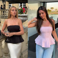 Tube Top Bustier com Folhos Y2K | Amarelo Manteiga Sem Alças 2025